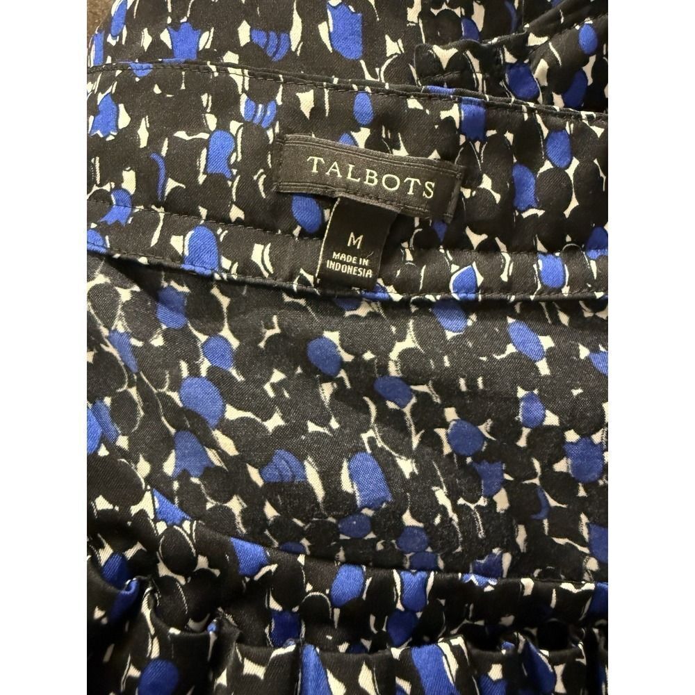 Talbots black blue and white abstract‎ print pleated top. Womens. Sz M - Picture 4 of 6
